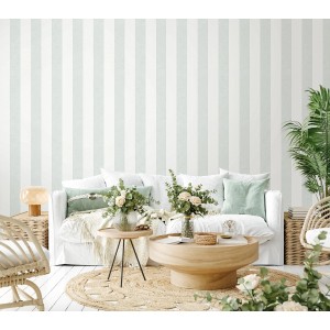 Moderne, grüne Vliestapete mit Streifen von Marburg, passend für Wohn- und Schlafzimmer.