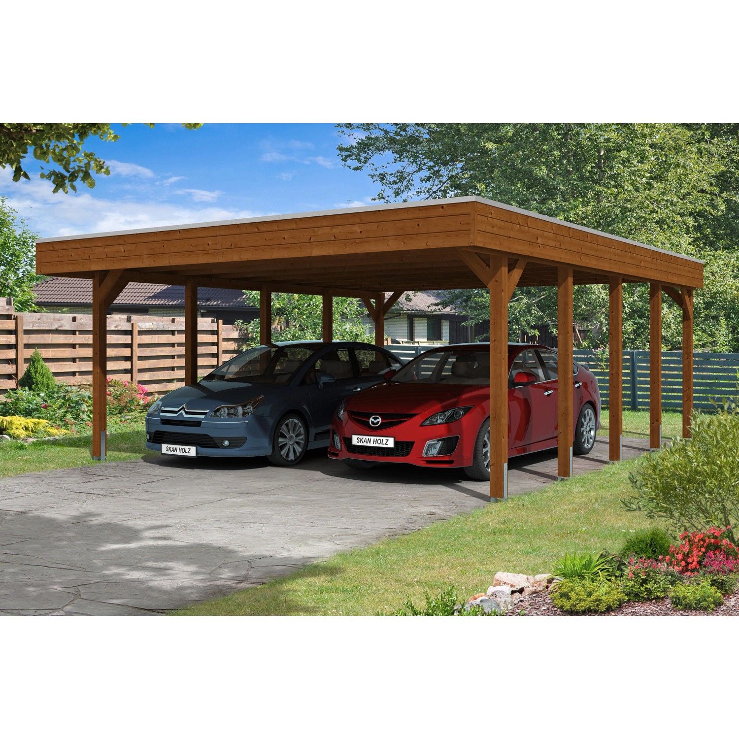 Skan Holz Carport Friesland 557 cm x 708 cm Nussbaum günstig online kaufen