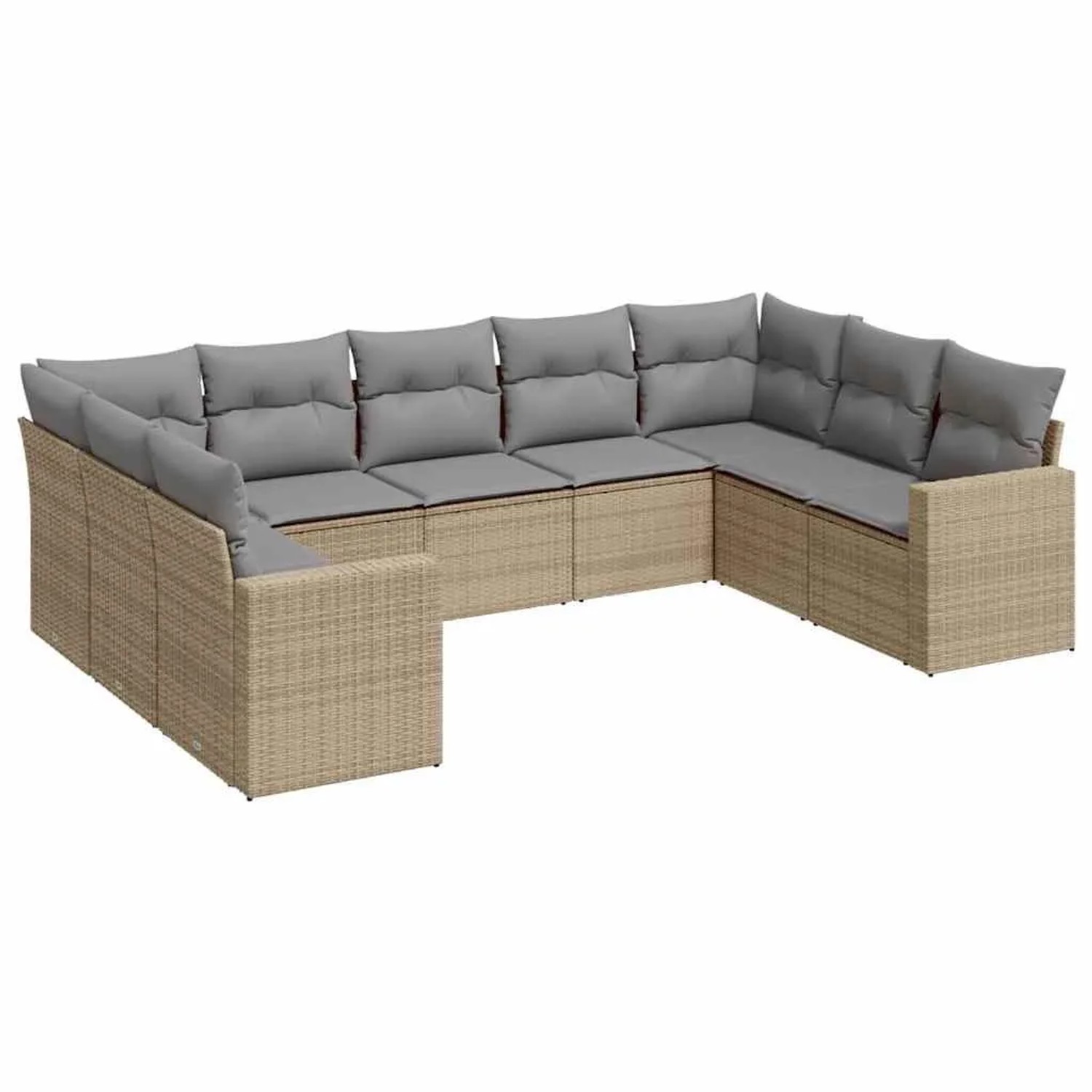 vidaXL 9-Tlg Garten-Sofagarnitur mit Kissen Beige Poly Rattan 3251736