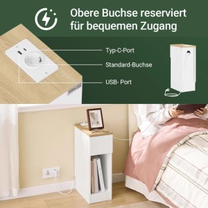 SoBuy 2er Set Nachttisch Schmal mit Steckdose 20cm Breite Nischenschrank 20x60x35cm FBT111-E-WNx2