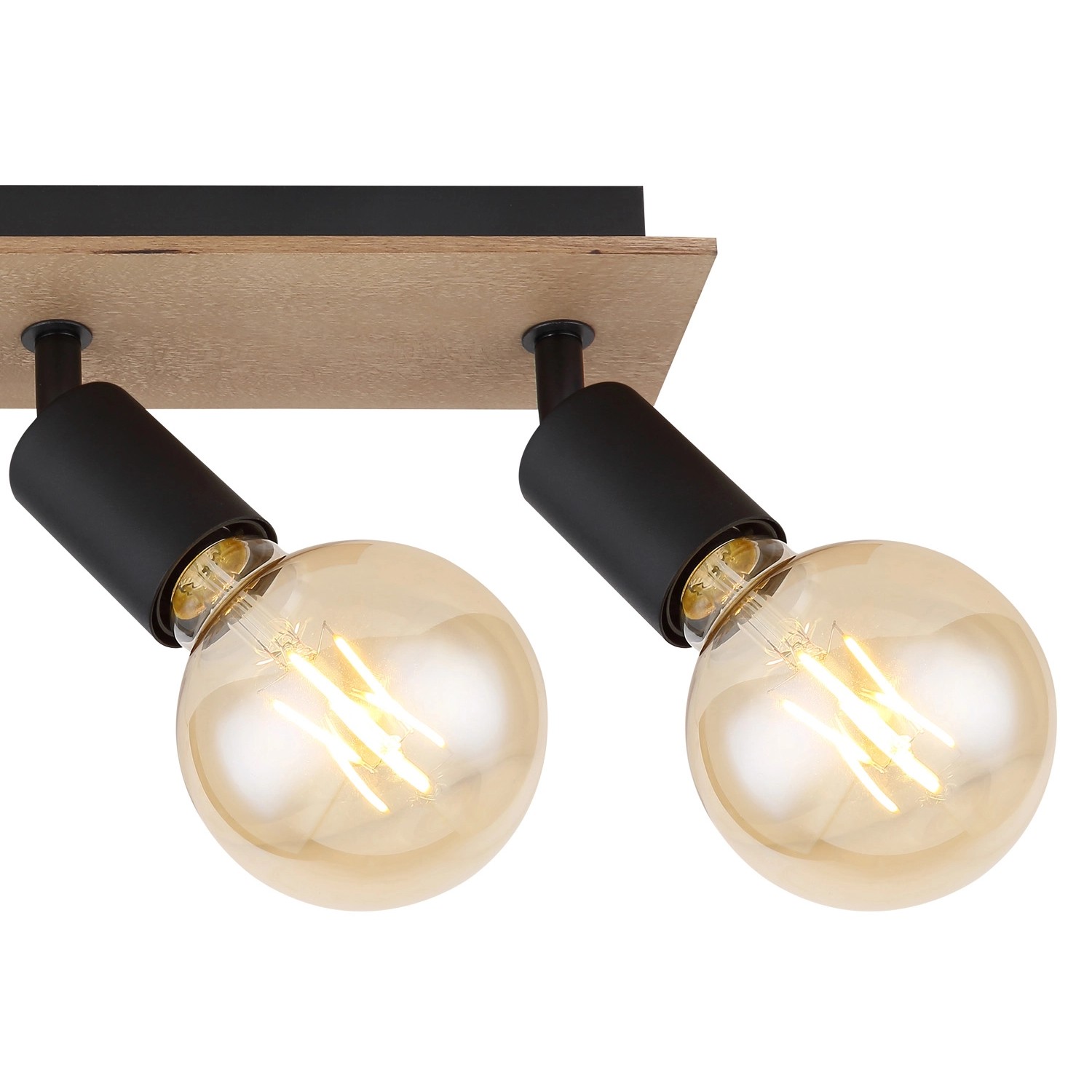 Globo Deckenstrahler Martha, 4-flammig, Holzfarben/Schwarz, mit zwei Leuchtmitteln.