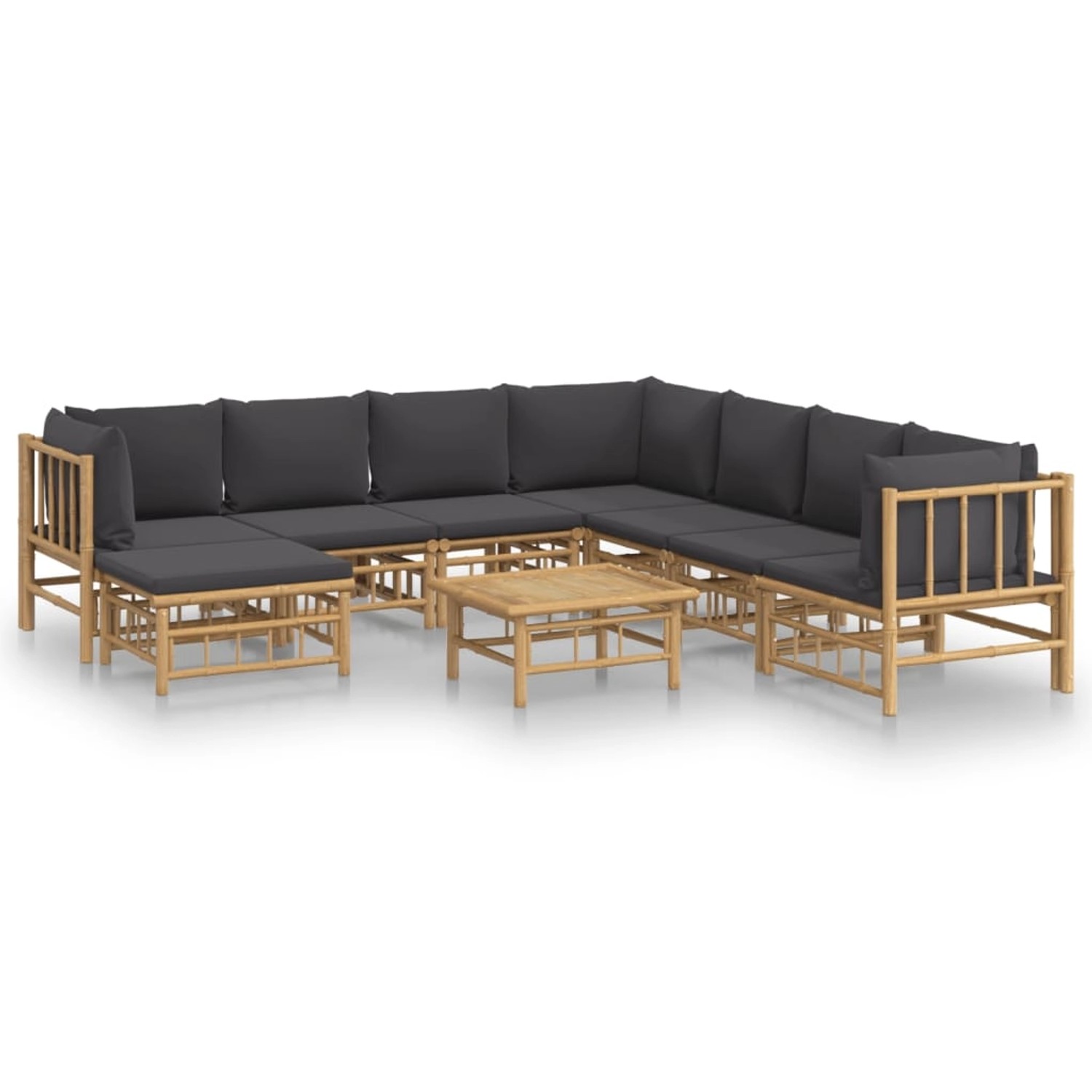 Vidaxl 9-tlg. Garten-lounge-set Mit Dunkelgrauen Kissen Bambus günstig online kaufen