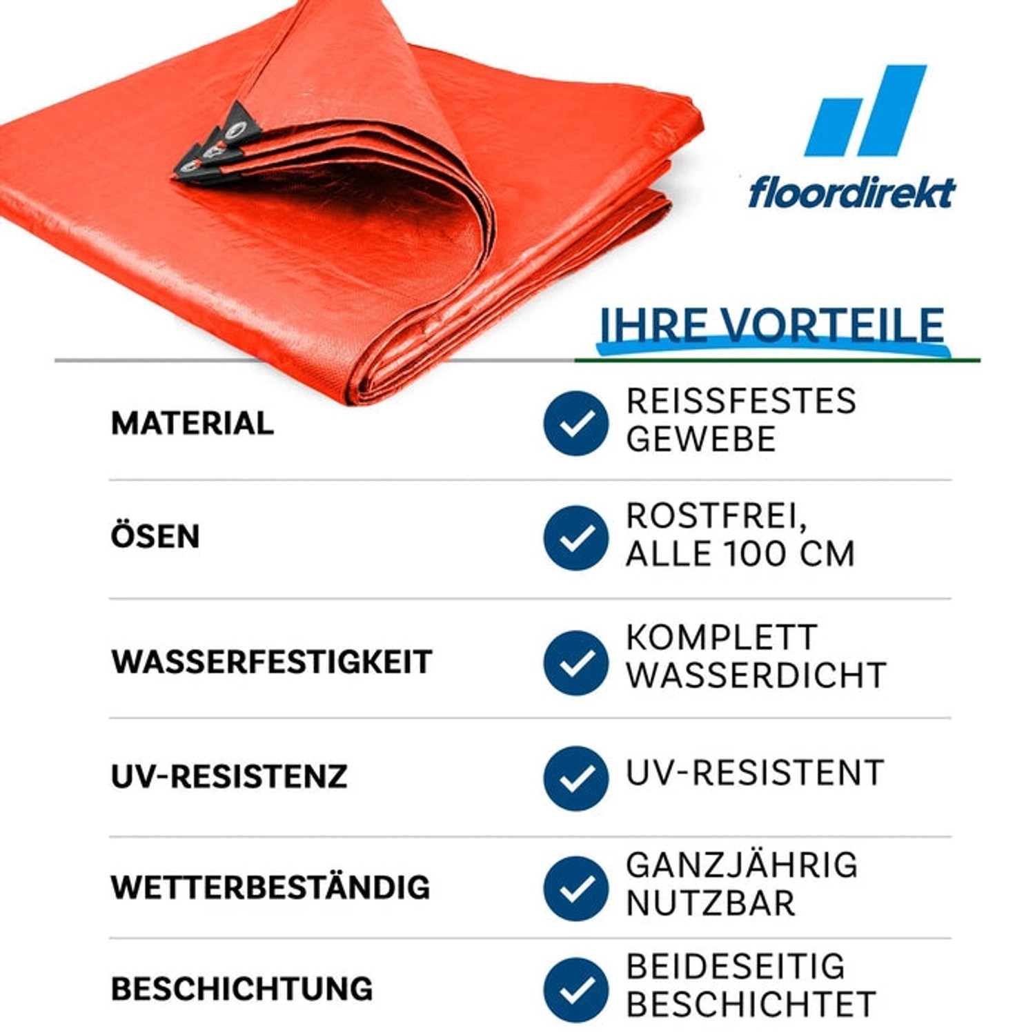 Karat Abdeckplane Wasserdichte Plane mit Ösen Schutzplane 140 g/m² 2 x 3 m Orange_3