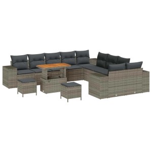 Graues 13-tlg. vidaXL Garten-Sofa-Set aus Poly Rattan mit höhenverstellbarem Tisch.
