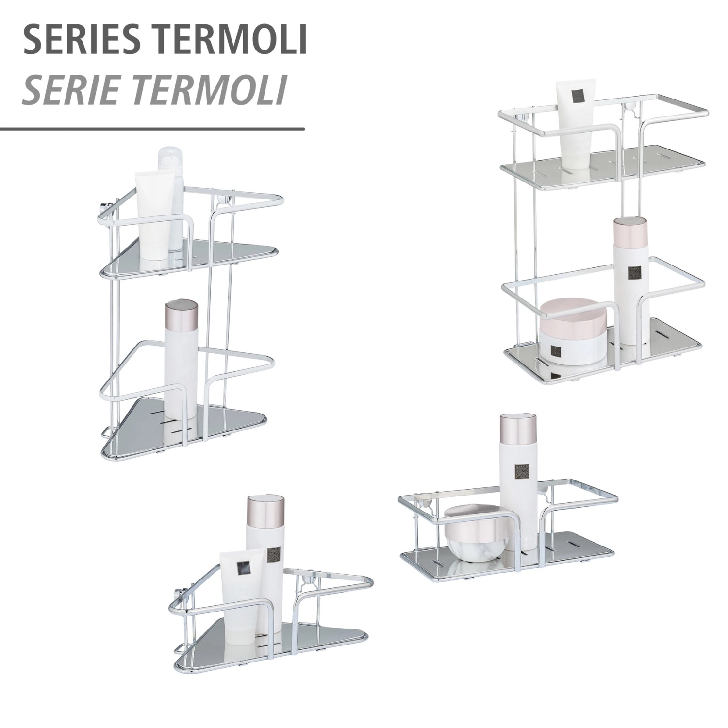 WENKO Eckregal Termoli, Edelstahl, 2 Etagen, für Bad und Dusche. Badregal zur Wandmontage.