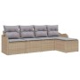 Beiges 5-tlg. vidaXL Garten-Sofa-Set aus Polyrattan mit Kissen und Stauraum.