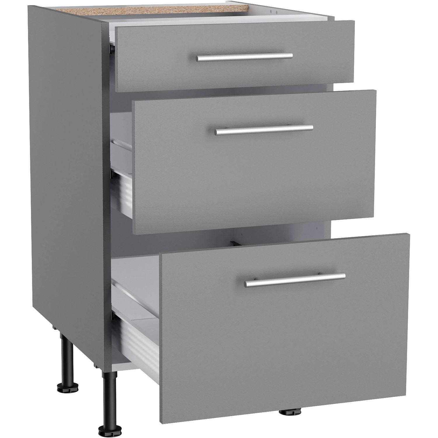 Optifit Unterschrank Mats825 mit 3 Auszügen in Basaltgrau, Küchenunterschrank für mehr Stauraum.