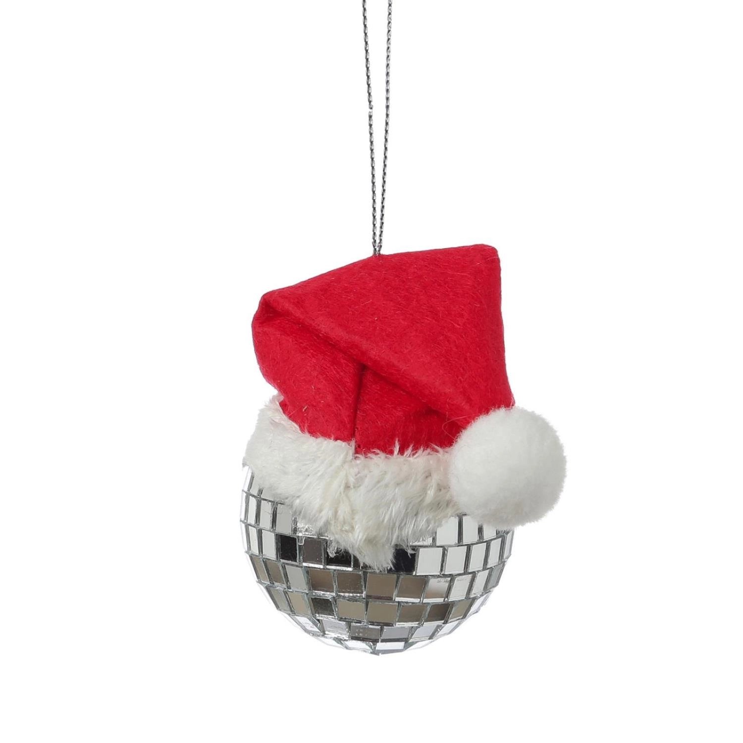 Marelida Weihnachtsbaumschmuck Discokugel Silber Weihnachtsbaumkugel Mit Nikolausmütze