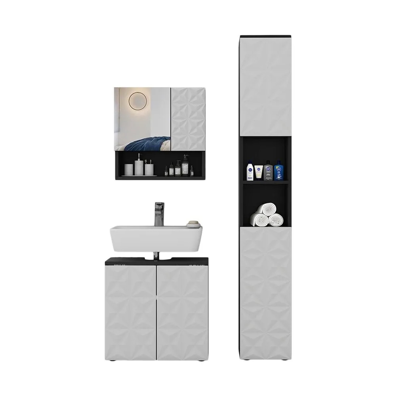 Vicco Badmöbel-Set Edge Schwarz 60 x 57 3-teilig