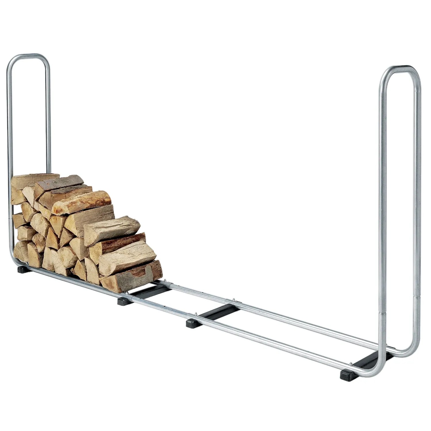 Wolfcraft Kaminholzregal Stapelhilfe mit Holzscheiten, ausziehbar von 1,72 m auf 2,34 m.