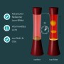 Eglo LED-Lavatischleuchte Bordeaux/Orange. Rote Flüssigkeit, orangefarbenes Wachs, fließender Lava-Effekt, warmweißes Licht.