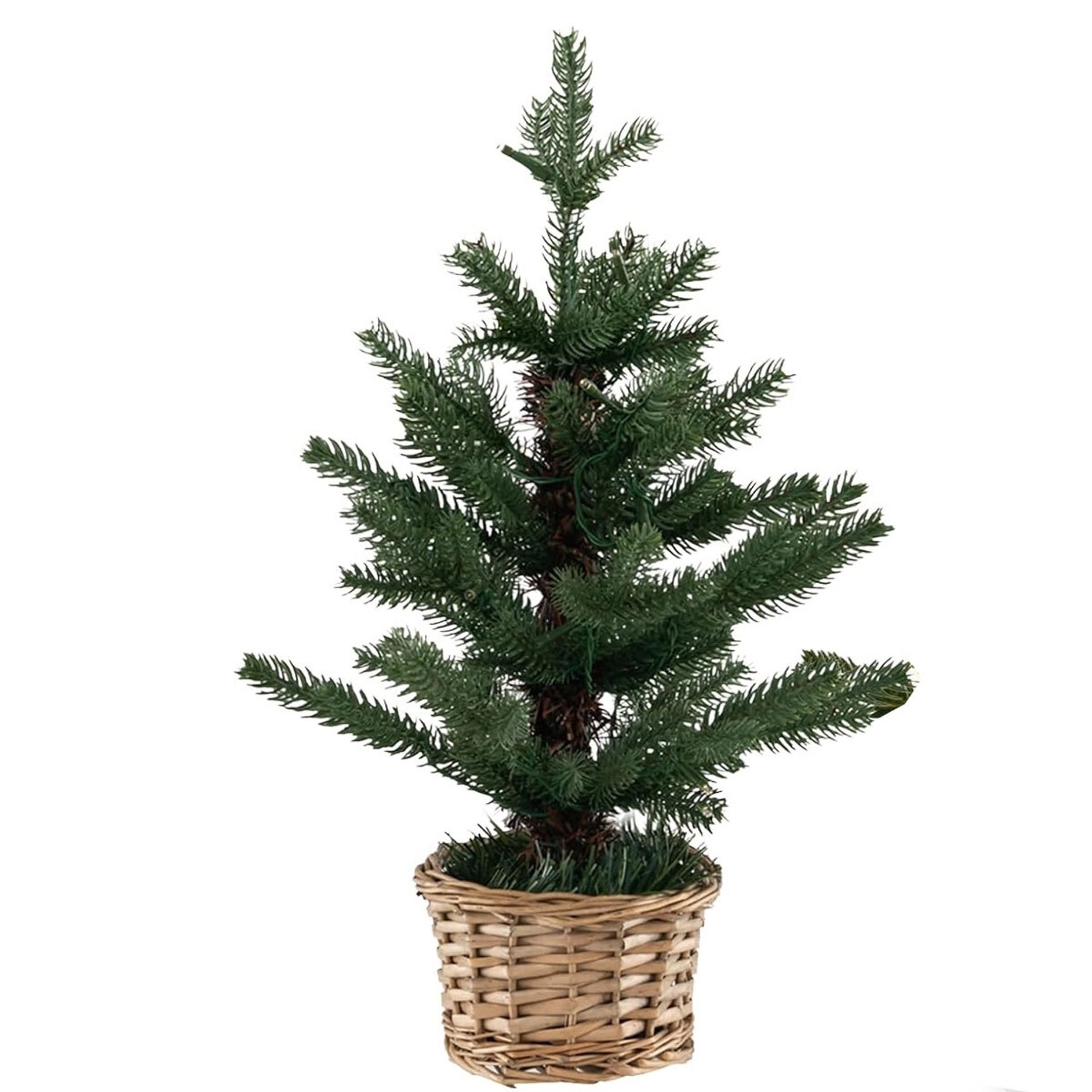 Costway Beleuchteter Mini Weihnachtsbaum & Weidenholztopf & Timer 48cm