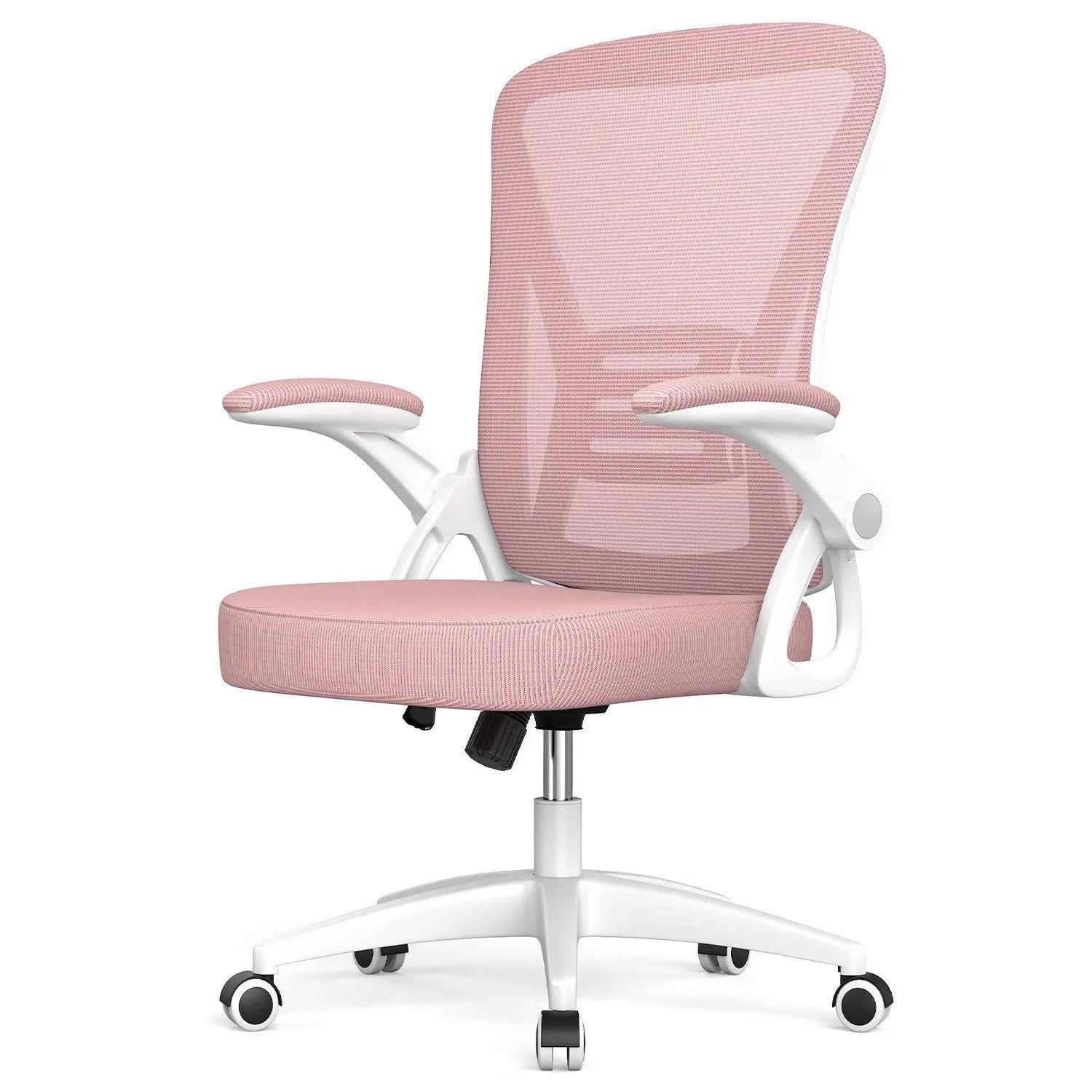 Rattantree Ergonomischer Drehstuhl mit Klapparmlehnen Höhenverstellbar Mesh Rückenlehne Pink
