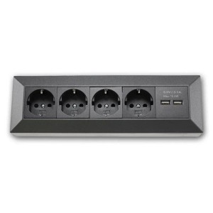ChiliTec 4-Fach Aufbau Steckdosenblock 2x USB Anthrazit