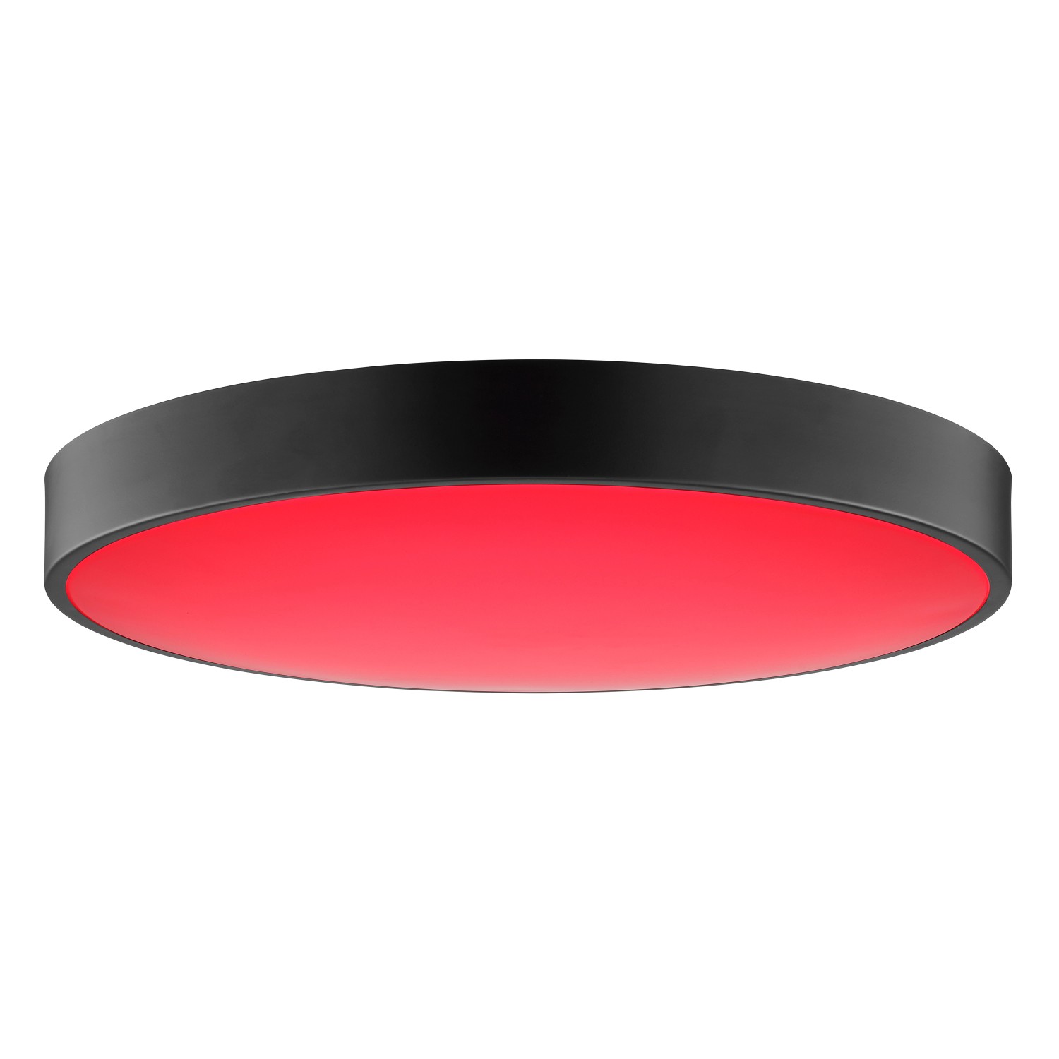 LED-Deckenleuchte Vadin mit RGB-Funktion, schwarz-weiß, Ø 49cm. Runde Lampe mit rotem Licht.