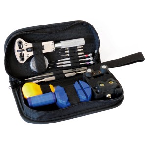 Blanko Uhrenwerkzeug-Set, 30-teilig in schwarzer Tasche, für Reparaturen und Wartung von Uhren.