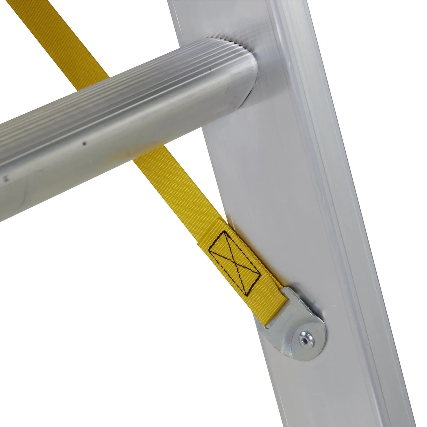 Detailaufnahme Zarges Skymaster DX Mehrzweckleiter mit gelbem Gurt.