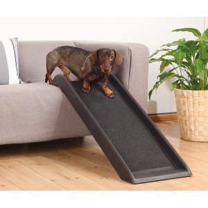 Trixie Hunde-Rampe Petwalk: Dackel nutzt Rampe zum Sofa, ideal als Einstiegshilfe für kleine Hunde.