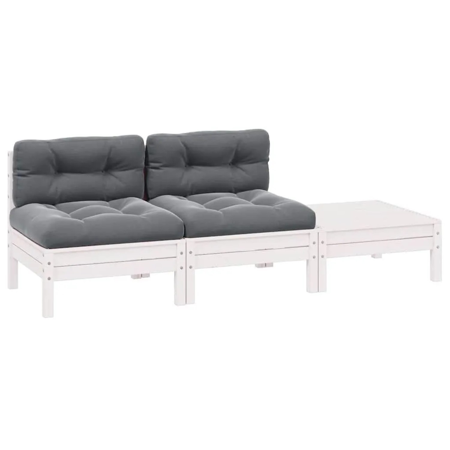 vidaXL 3-Tlg Garten-Lounge-Set mit Kissen Weiß Kiefer Massivholz 806683