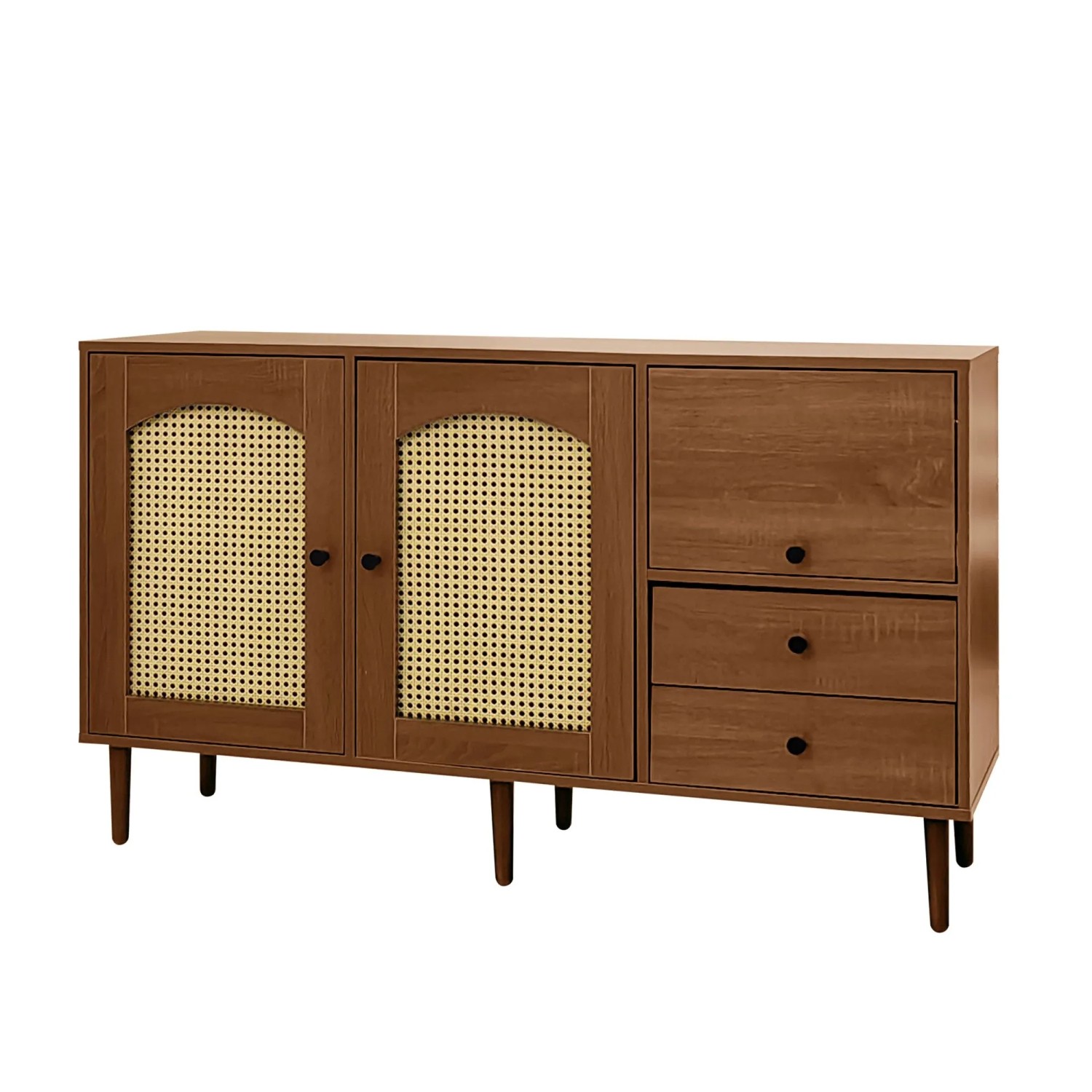 okwish Sideboard mit Rattantüren Magnetverschluss Wohnzimmer 130x75.5x40cm Natur