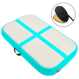 Aufblasbare Gymnastikmatte in Grün/Grau mit Pumpe, 60x100x20 cm, für Sport & Fitness.