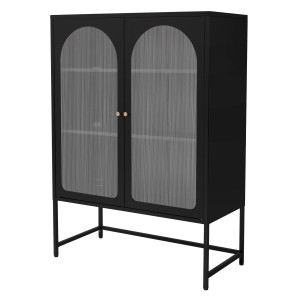 Schwarzer ML-Design Vitrinenschrank aus Stahl mit 2 Türen und 3 Ebenen.