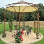 Eleo Pavillon Milano, unbeschichtet, 300 cm. Metallpavillon mit Tisch und Stühlen im Garten.