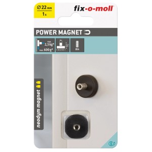 Fix-o-moll Topfmagnet Neodym, gummiert, 22mm Durchmesser, mit Gewindebuchse. Ideal für Haushalt und Montage.