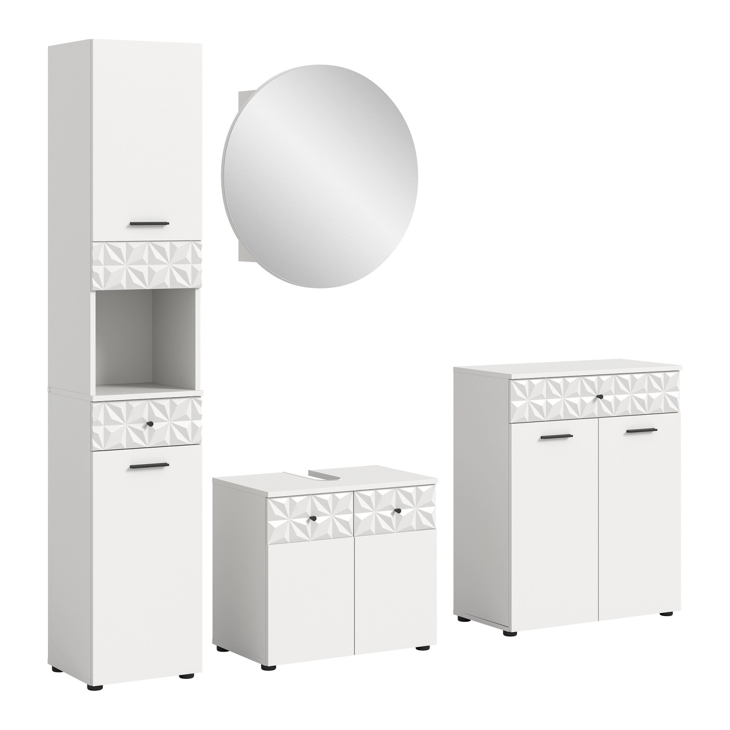 Badkombination Prisma m. Standschrank/Hochschrank Weiß 195 cm 4-tlg.