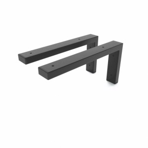 Schwarzes 2er Set HEVVA Waschtischhalterungen aus Metall, matt pulverbeschichtet, für stabile Wandmontage von Waschtischplatten.