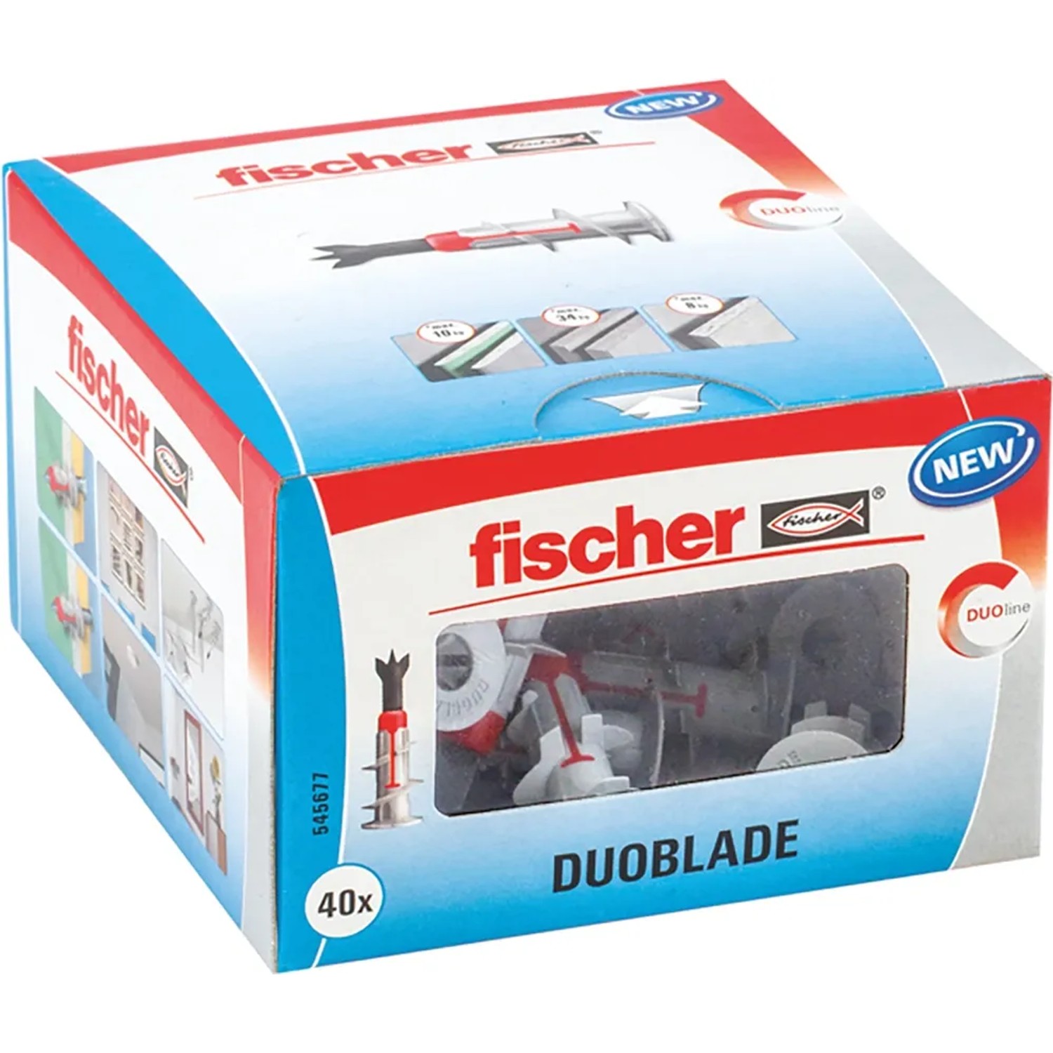 Verpackung Fischer Gipskartondübel Duoblade, 40 Stück. Dübel für Gipskarton.