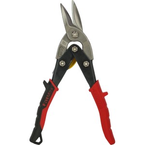 Stanley Fatmax Blechschere (links) mit rotem Griff, 250 mm. Werkzeug zum Schneiden von Blech.
