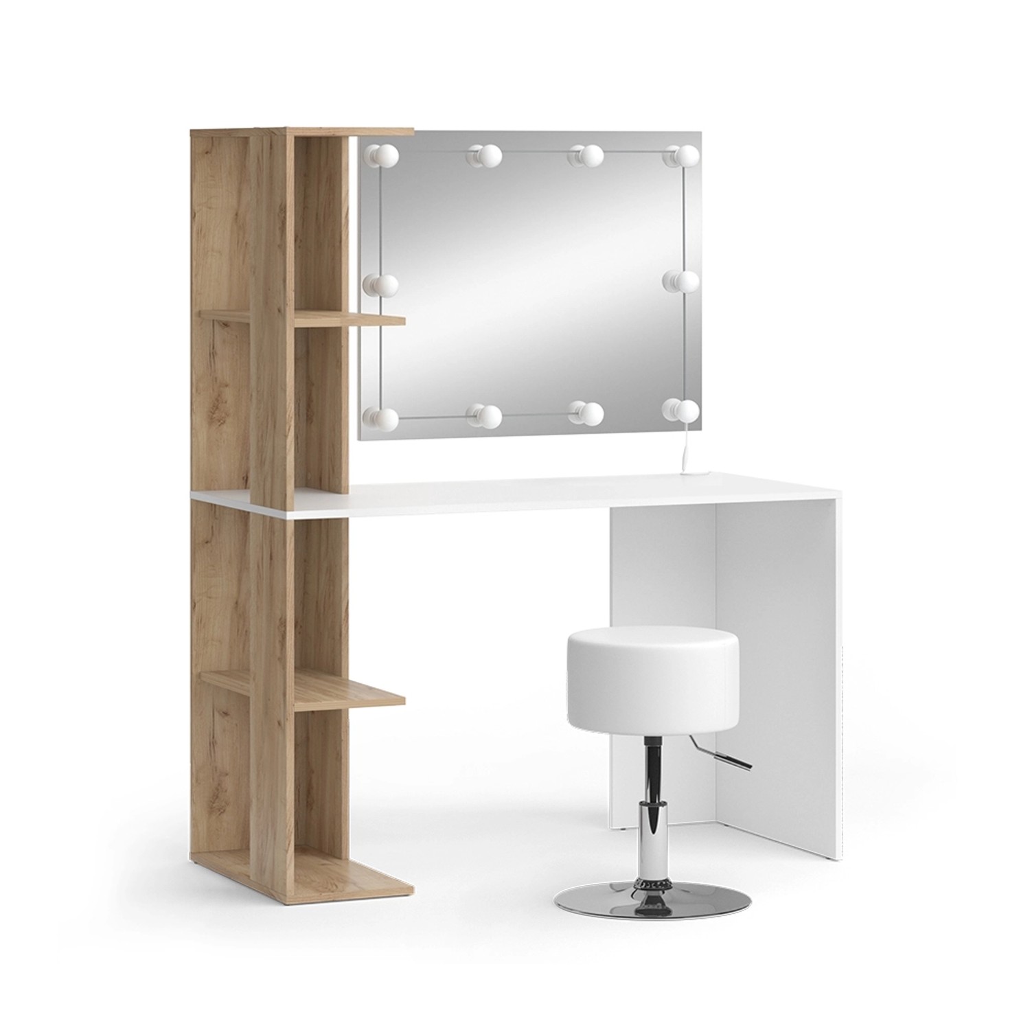 Vicco Schminktisch Tower Weiß/Sonoma/Sonoma 122.2 cm mit Beleuchtung und Ho günstig online kaufen