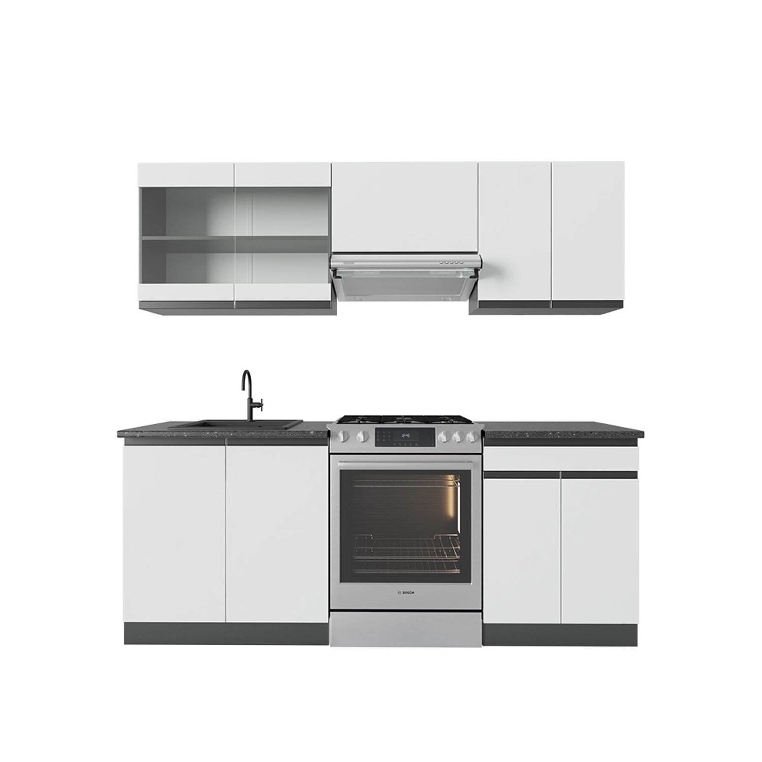Vicco R-Line Küchenzeile Weiß/Anthrazit 200 cm AP Anthrazit günstig online kaufen