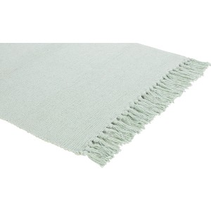 Mintfarbener Baumwollteppich (50x80 cm) mit Fransen. Uni-Design, ideal für Wohn- und Schlafzimmer.