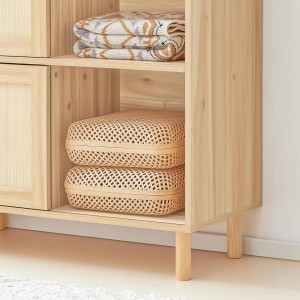 SoBuy Sideboard FSB87-N in Natur mit Bambus-Schiebetüren und Ablagefächern.