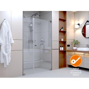 Dusch-Nischentür Brava mit Festteil, Chrom, Sondermaßanfertigung. Duschtür im Badezimmer.