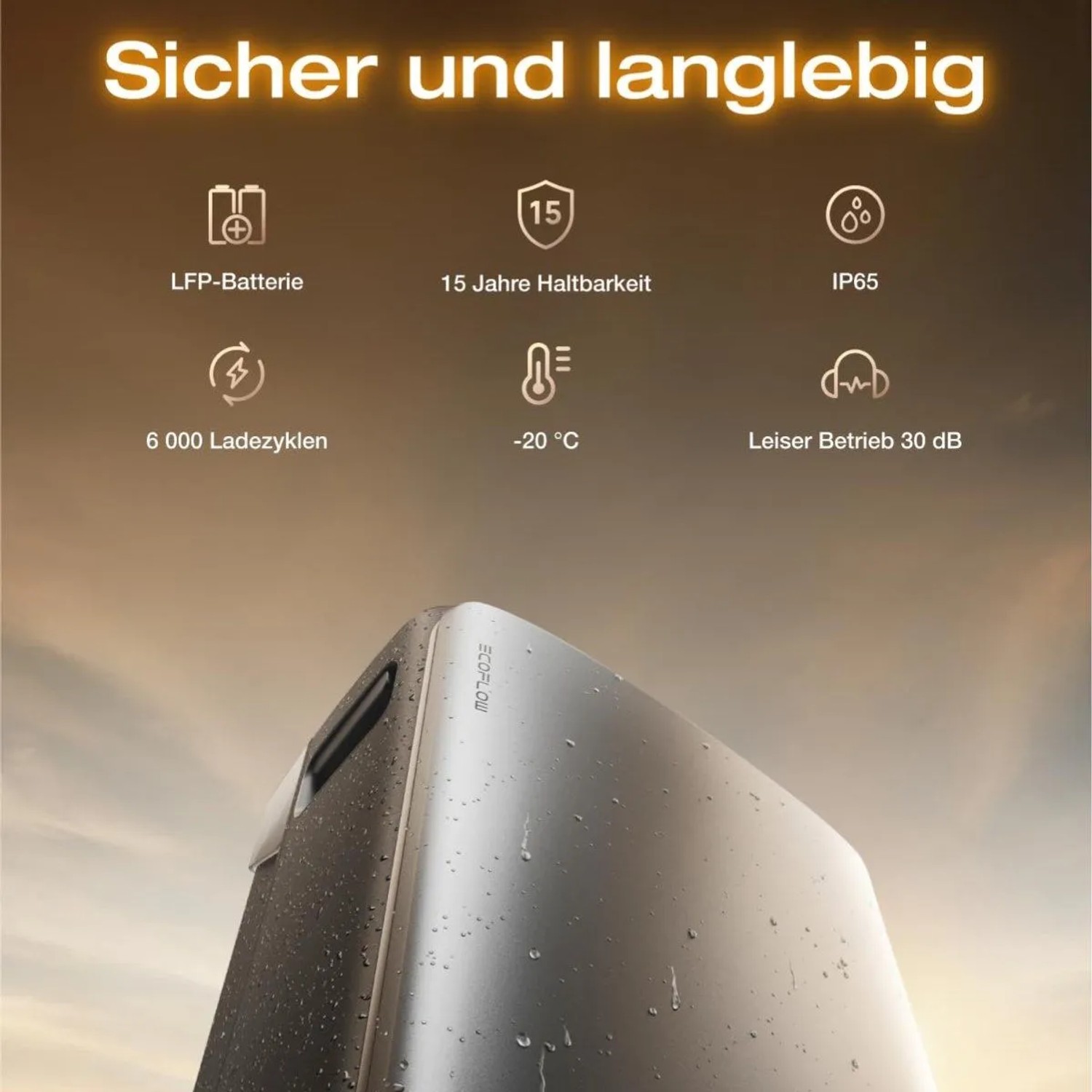 EcoFlow STREAM Ultra X Stromspeicher mit technischen Details zu Ladezyklen und Haltbarkeit.
