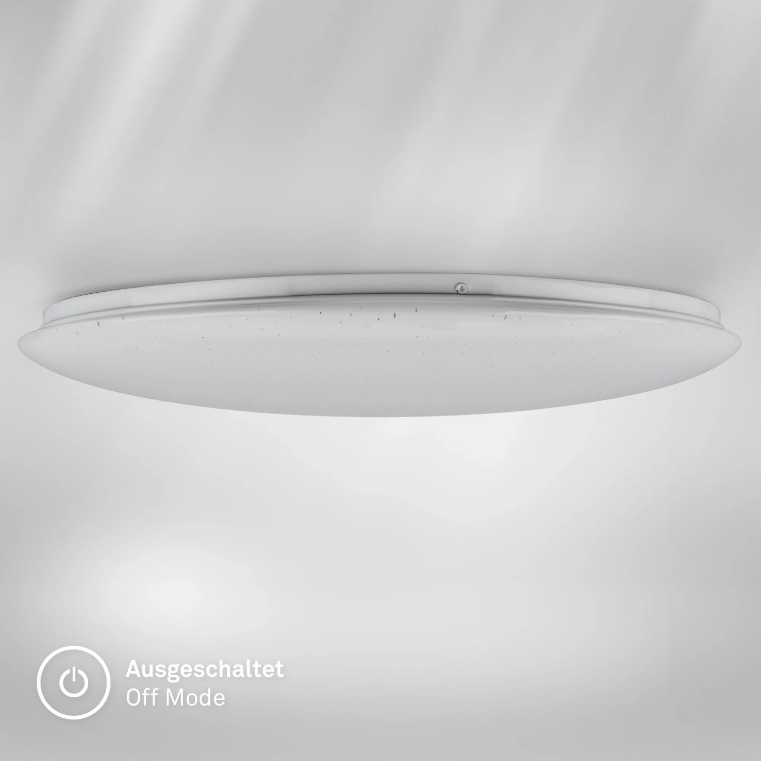 Weiße Brilo LED-Deckenleuchte mit Sternenhimmel-Effekt, Ø 48,5 cm, ausgeschaltet an weißer Decke.