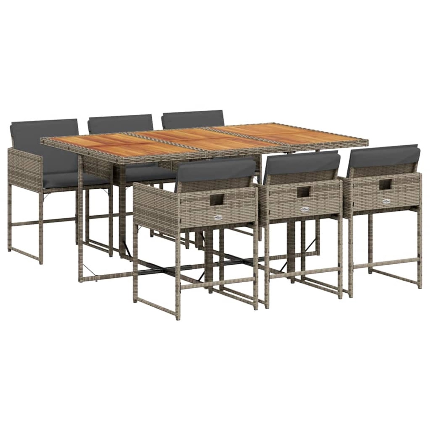 vidaXL 7-Tlg Garten-Essgruppe mit Kissen Grau Poly Rattan 3211274 günstig online kaufen
