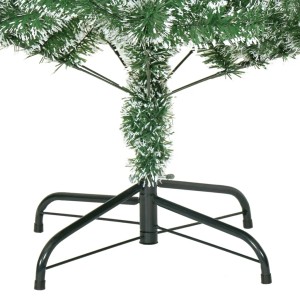 Detailaufnahme des Metallständers eines beschneiten, künstlichen Weihnachtsbaums (240 cm) von vidaXL.