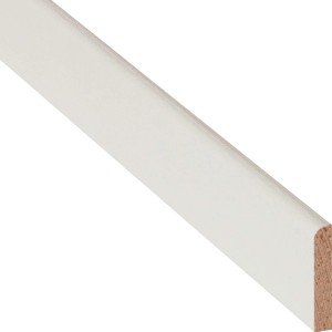 Weiß lackierte Tischkantenleiste aus Holz, 5x30x900 mm, für den Innenausbau.
