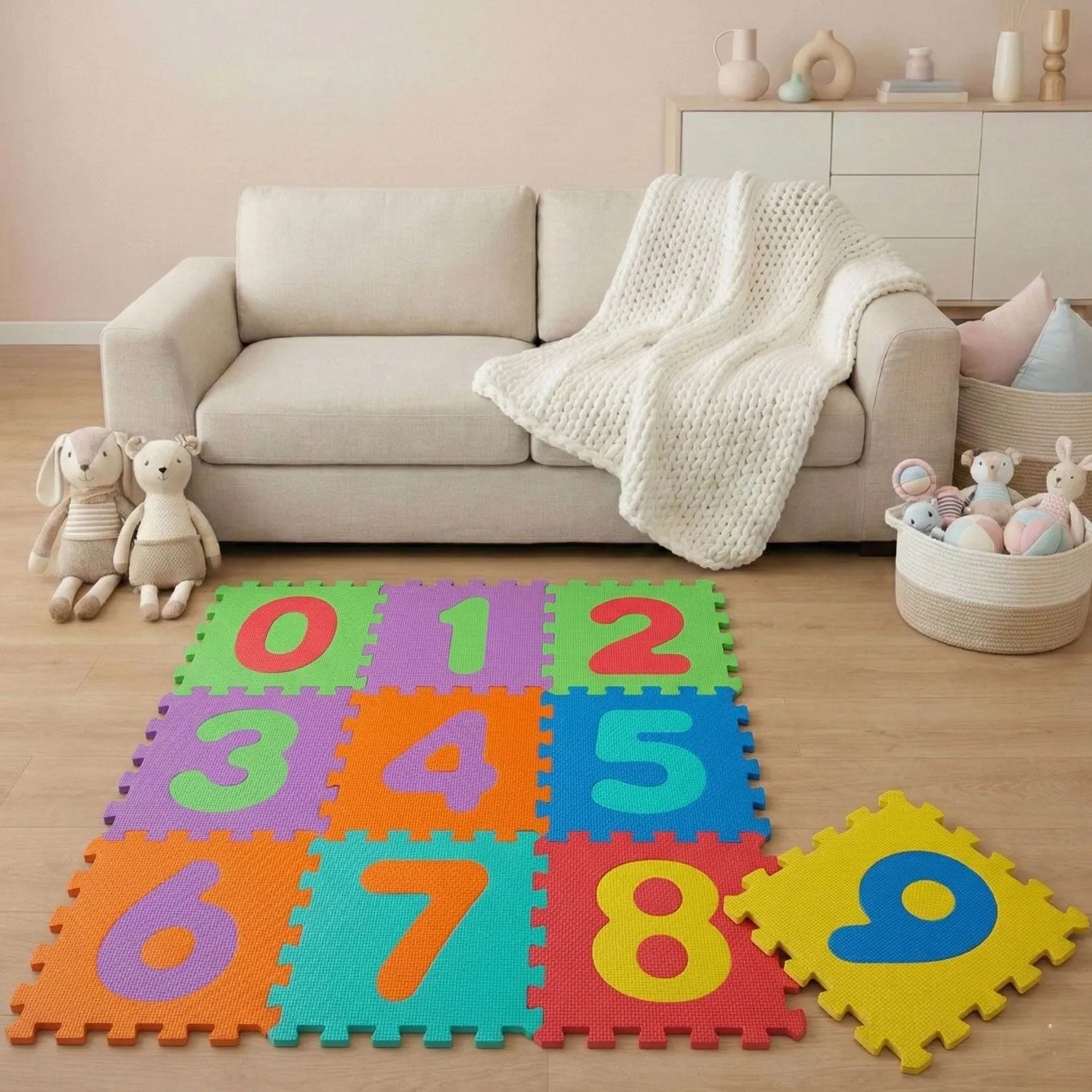 LittleTom Baby Puzzlematte Spielmatte 30 x 30 cm Bunt 10 Stück mit Zahlen 0-9