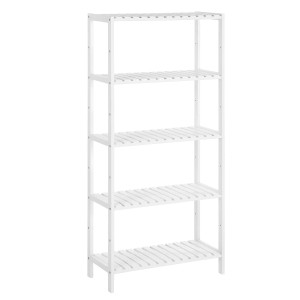 Weißes Songmics Bad-Standregal Carte mit 5 Ablagen aus Bambus, 33x33x146 cm.