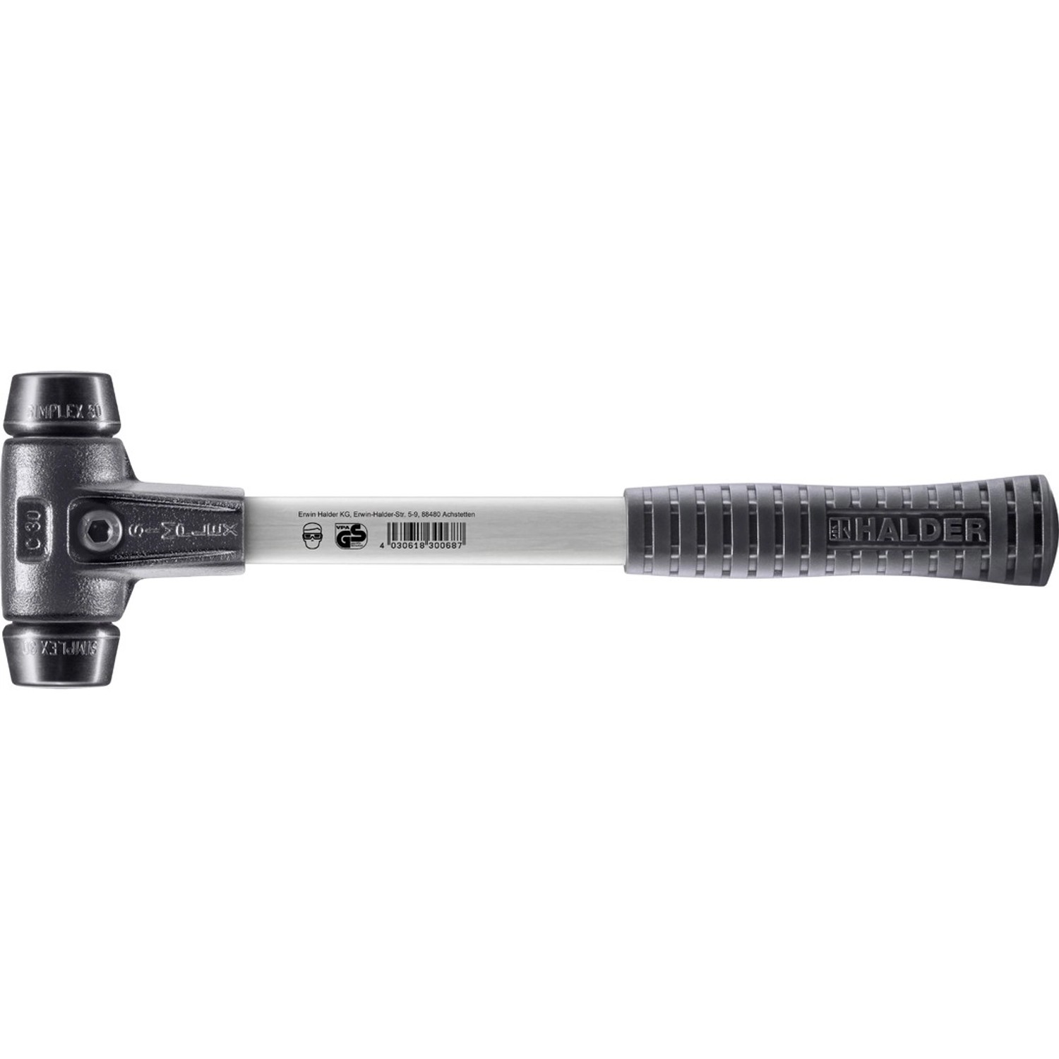 Halder Simplex Schonhammer Ø 30 mm Gummi mit Verstärktem Tempergussgehäuse günstig online kaufen
