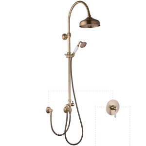 PaulGurkes Duschsystem in Antik-Bronze mit Regendusche und Handbrause.
