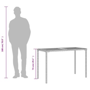 Schwarzer vidaXL Gartentisch aus Rattan mit Akazienholz-Platte, 115x54x74 cm.