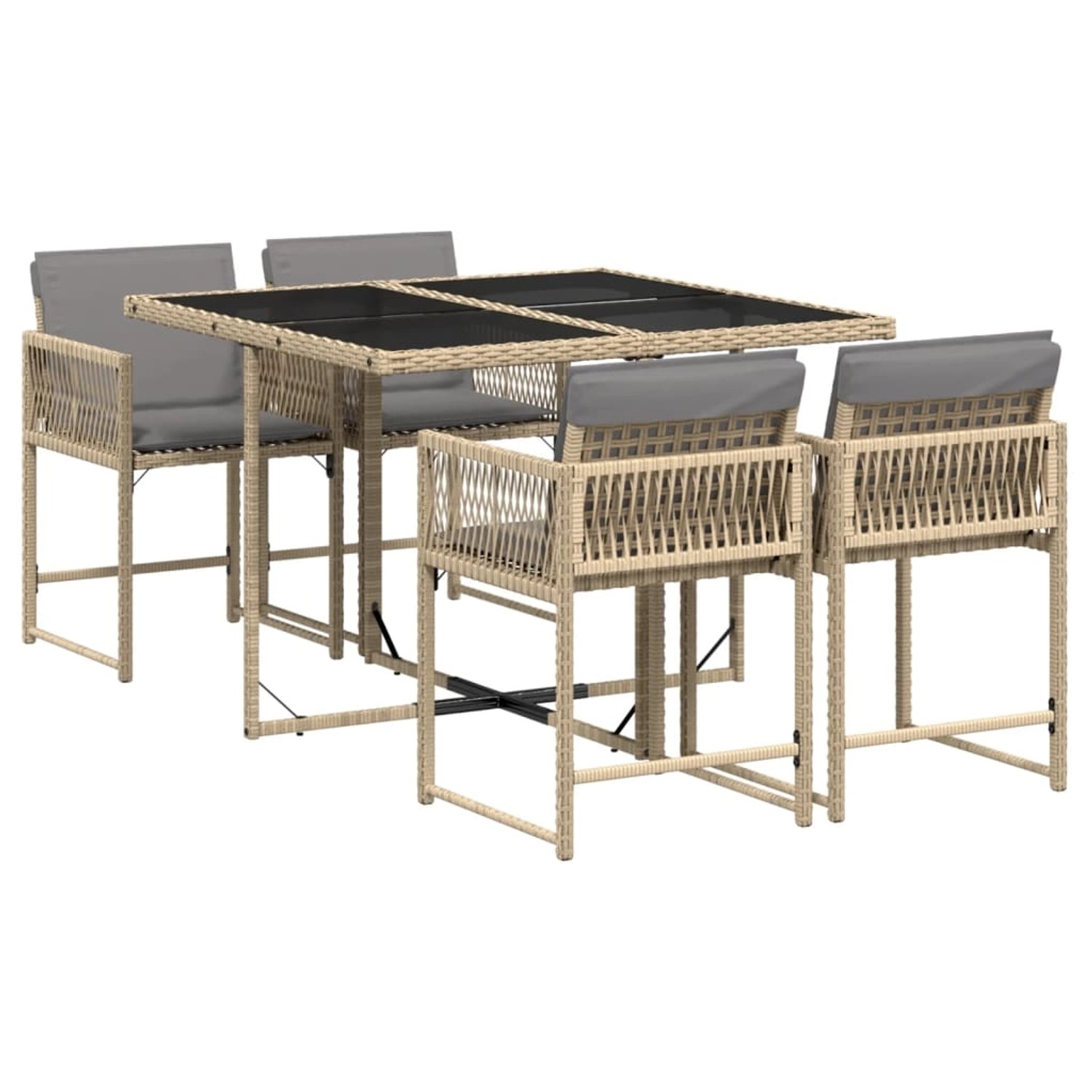 vidaXL 5-Tlg Garten-Essgruppe mit Kissen Beigemischung Poly Rattan 3211440 günstig online kaufen