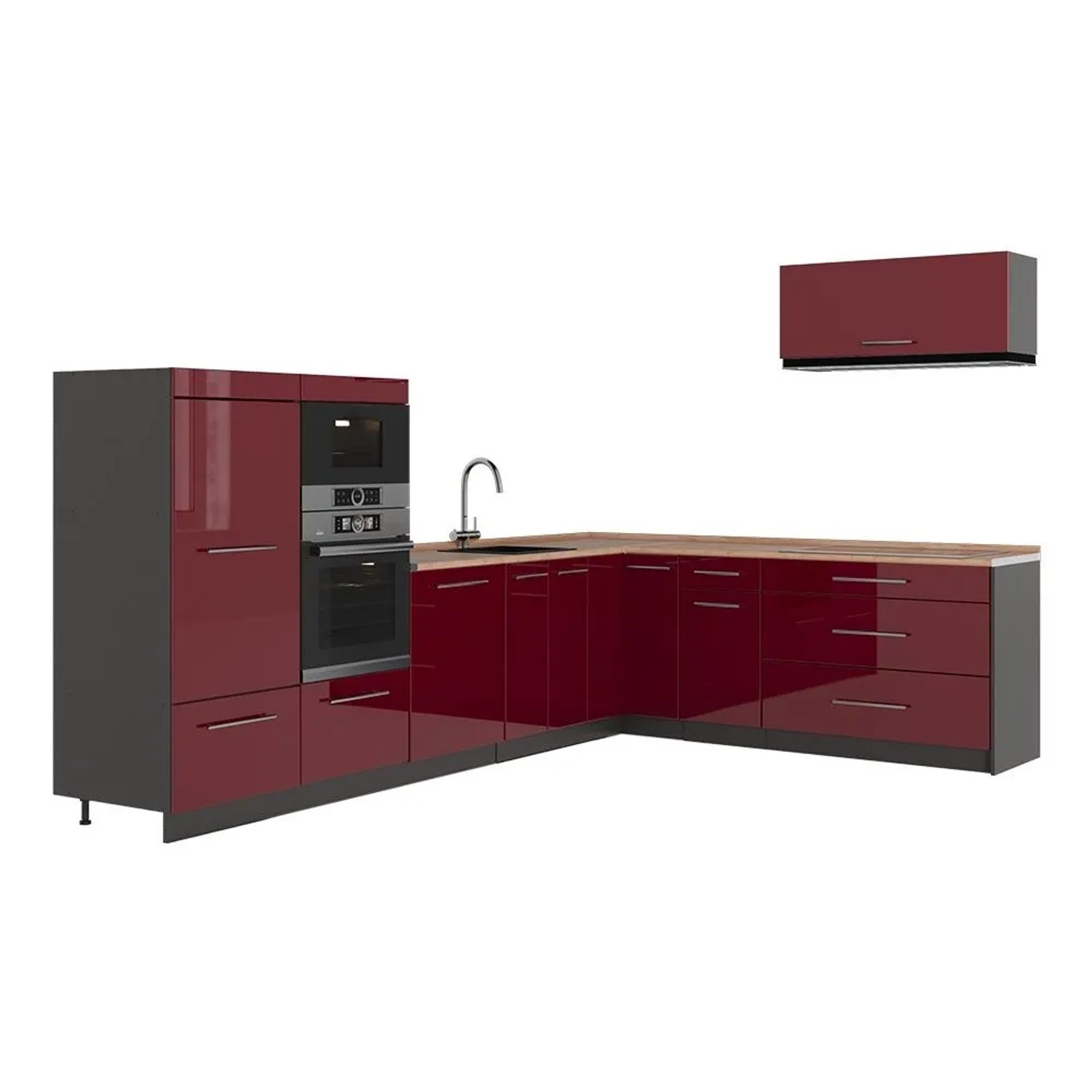 Vicco Eckküche Fame-Line Bordeaux Hochglanz/Anthrazit 327 x 154 AP Eiche Art Nr 64369