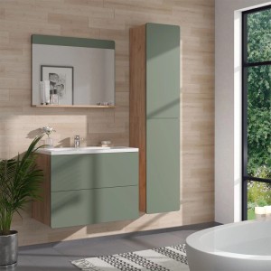 Vicco Hochschrank Izan in Grün/Goldkraft Eiche, Badregal mit Stauraum.